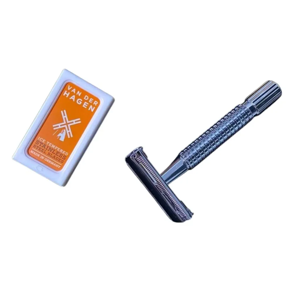 Van Der Hagen TWIST Adjustable Safety Razor Silver 5 Blades Never Used